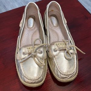 Gold Sperry boat shoes